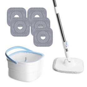 Spin Mop and Bucket with Wringer Set Flat Floor Mop with Clean and Dirty Water Separate System 2 Replaceable Reusable Washable Microfiber Mop Pad