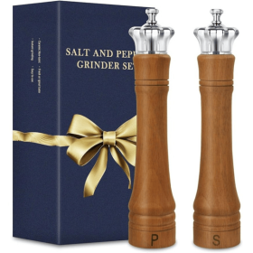 07229991 10-inch Walnut Pepper Grinder Set with Adjustable Ceramic Core-Multi-functional grinder with hand-cranked grinding mechanism for salt, p (07229991: 07229991)